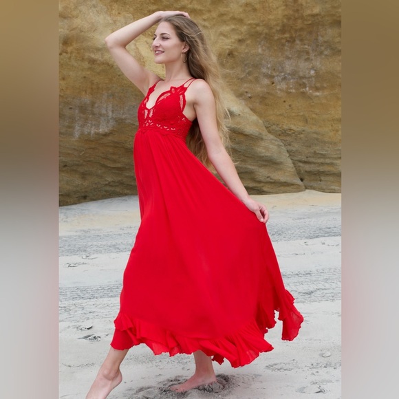 Free People Adella Maxi Dress Red Size Medium - Picture 3 of 12